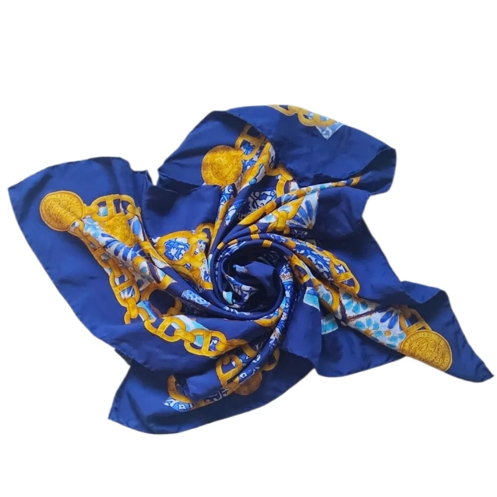 NWOT Celine Silk Blue & Yellow Gold Silk Scarf